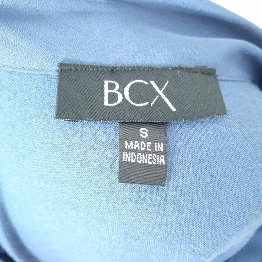 BCX Zip Front Blouse S Tab Button Sleeves Blue 923 - Picture 5 of 7